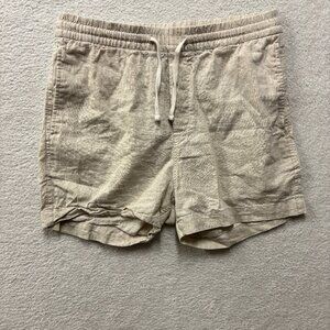 H&M Shorts Mens S Biege Tan Linen Blend Short Inseam 3" Drawstring Beach Casual